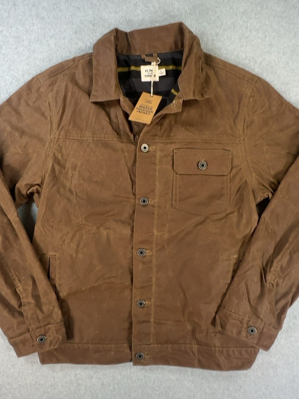 Flint and Tinder Waxed Trucker Jacket Brown Men's Size Large NWT